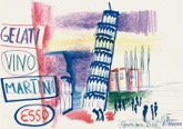4  Gru aus Pisa <br> Deckfarbe, Farbkreiden und Farbstifte, signiert, bezeichnet,
gewidmet, nicht bei Kliemann, 210 x 295 mm  um 1955