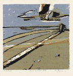 52 Strand mit Badehtte <br> Farbholzschnitt, Handreibedruck auf Japan, signiert, datiert,
numeriert, bezeichnet, Kliemann H 267, 395 x 400 mm  1998