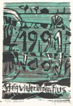 93 Neujahrsglckwunsch fr 1991 <br> Farbholzschnitt, Handreibedruck auf Japan, signiert, numiert, gewidmet, R. Vb 66, 275 x 190 mm  1990